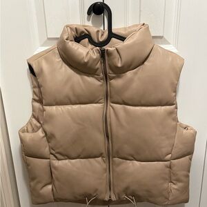Women's Faux Leather Tan Puffer Vest